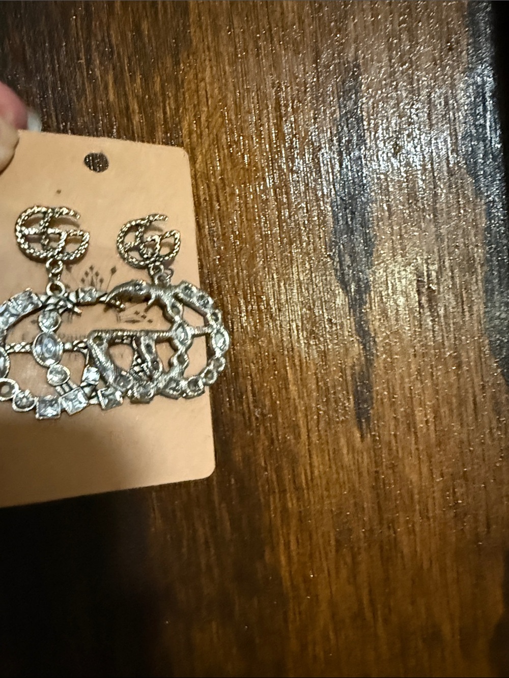 Designers Inspired Double-G Style Drop Earrings - Silver Crystal - Picture 4 of 5